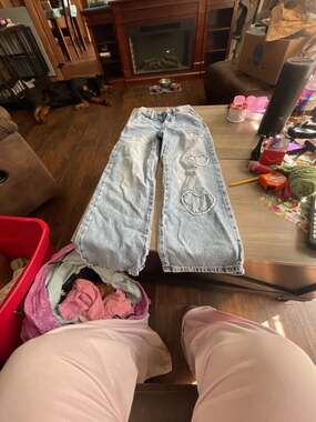 Flying Angel Girls Light Wash Baggy Jeans with Heart Patches Size 8